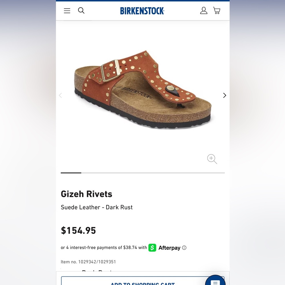 NWT Birkenstock Gizeh Suede Rust w/ Gold Rivets W10-10.5 SOLD OUT - Picture 6 of 8